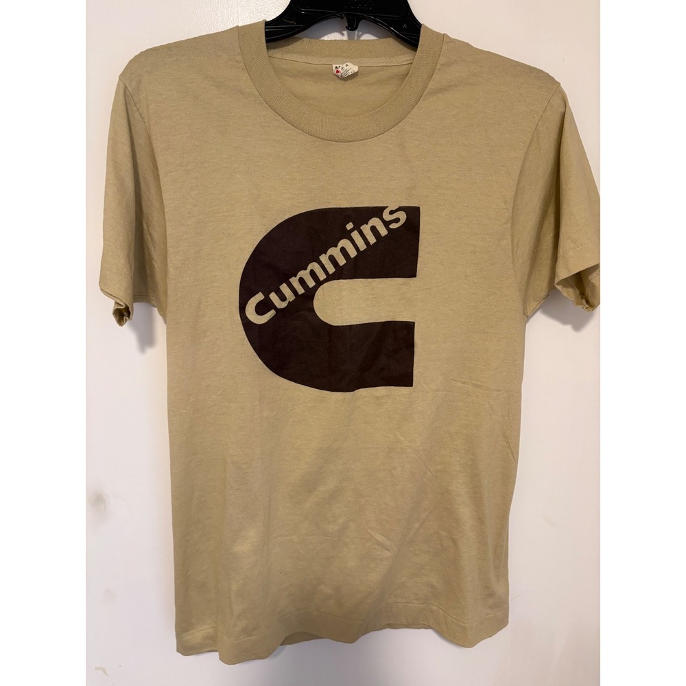 Vintage Screen Stars Cummins Diesel Logo T-Shirt Mens Medium Tan 80s USA Made